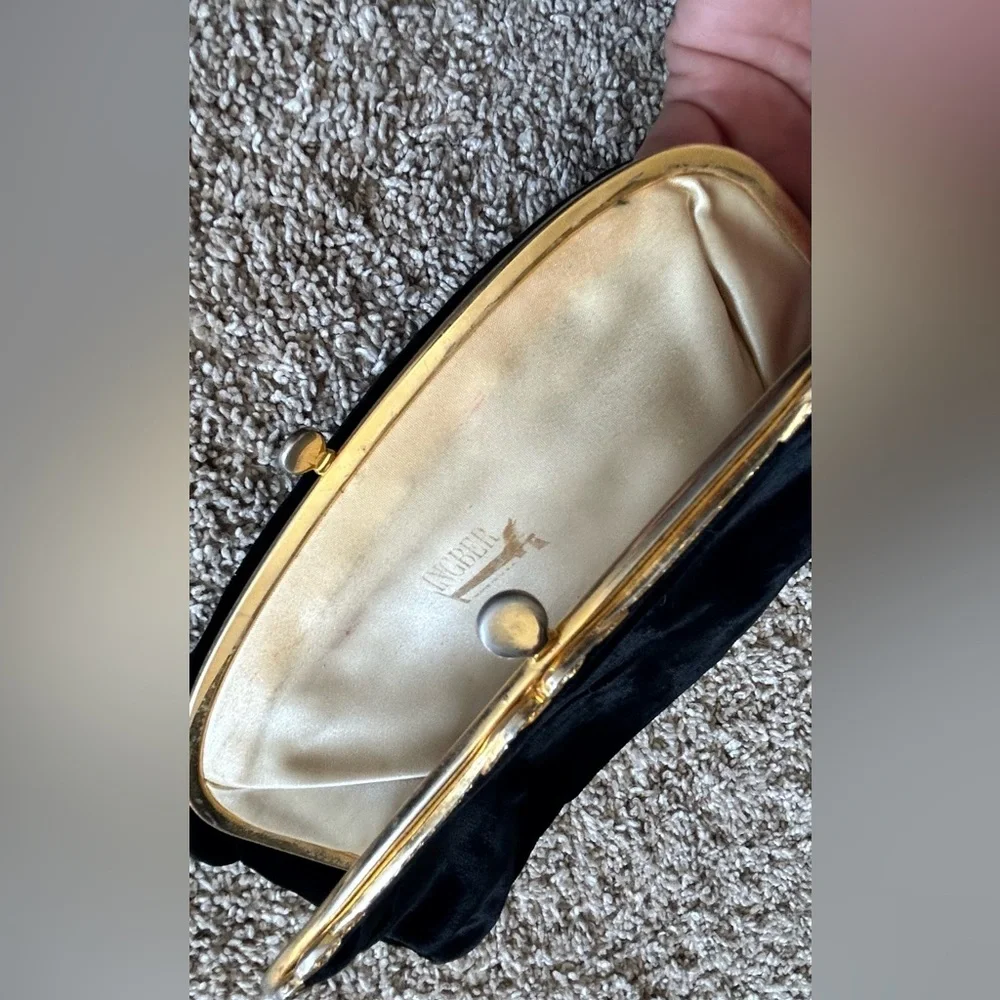 Vintage‎ INGBER Black/ Gold Velvet Small Fold Over Clutch USA Made